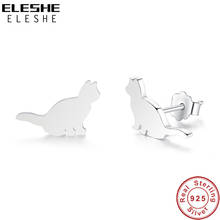 Женские маленькие серьги-пусеты ELESHE, серебро 925 пробы с милым котом, ювелирное изделие 2024 - купить недорого