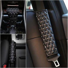 Car Shifter Covers Car Handbrake Grips Cover Set Leather with Crystal Rhinestone Black Car Interior Accessories For Women Girls 2024 - buy cheap