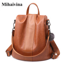Mihaivina Women Backpack Fashion Zipper School Bags For Teenage Girls Shoulder Bag Vintage PU Leather Backpacks Casual Rucksack 2024 - buy cheap