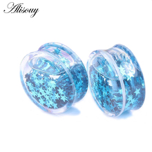 Alisouy 2 PCS personal Liquid Acrylic Ear Expander with Blue Star Double Flared Saddle Ear Gauges 6mm to 16mm piercing body ear 2024 - buy cheap