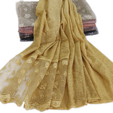 Lançamento cachecol de renda de algodão liso cor lisa cachecol floral de renda cachecol feminino muçulmano hijab lenço de cabeça longo pashmina 8 cores 2024 - compre barato
