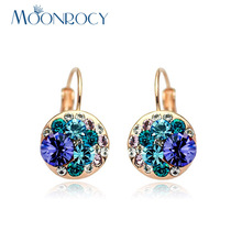 MOONROCY Drop Shipping Jewelry Wholesale Cubic Zirconia Purple Blue Austrian Crystal  Rose Gold Color Earrings  Women's Gift 2024 - buy cheap