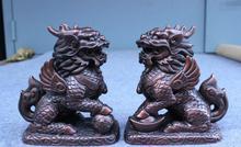 Free shipping China Feng Shur Pure Red Bronze Evil Foo Dog Lion Dragon Kirin kylin Statue Pair fast 15cm 2024 - buy cheap