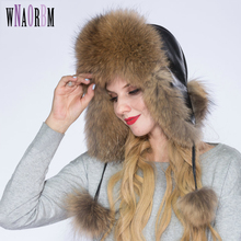 WNAORBM Real Raccoon fur Hats For Women Keep Warm Hat Leather facing Fashion Design Protect Ears Young Lady Winter Hat 2024 - buy cheap