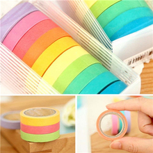 10 unids/lote cinta de papel adhesiva Washi japonés de Color sólido arcoíris, impresión adhesiva DIY, decoración para álbum de recortes, lote de cintas Washi 2024 - compra barato