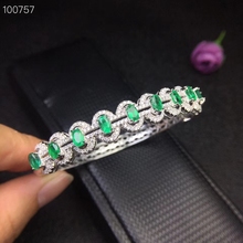 Natural green emerald gem Bangles Natural gemstone Bangles S925 silver bracelet luxurious geometry row women party gift jewelry 2024 - buy cheap