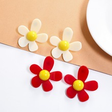2019 Korean Fashion Beige/Red Cute Flower Stud Earrings Star Style Five petal flower Acrylic Clip On Earrings For Women E19082 2024 - buy cheap