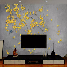 Papel pintado personalizado Ginkgo pintado a mano, pluma y pájaro, nueva pintura de decoración de pared de estilo chino, tela de seda de alta calidad 2024 - compra barato