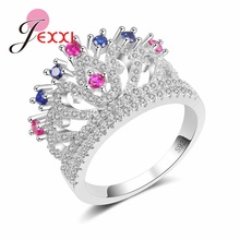 High-End Queen Crown 925 Sterling Silver Sparkling Colorful Cubic Zircons Women Fashion Wedding Band Rings Decorations 2024 - buy cheap