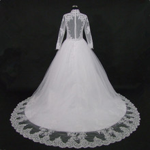 New Skin Color Illusion Long Sleeve Vestido de Noiva Stunning Neck Applique Lace Wedding Dresses Bridal Gowns 2024 - buy cheap