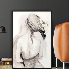 Pintura al óleo sobre lienzo de mujer desnuda abstracta en blanco y negro, pósteres e impresiones, Cuadros planos para pared para sala de estar 2024 - compra barato