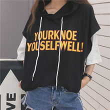 Sudadera holgada de manga corta con capucha y estampado de letra Harajuku, ropa para Parte Superior Femenina, de dos piezas, a juego, Color falso, para Primavera, 2018 2024 - compra barato