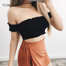 2018 sexy cotton tank tops women clubwear off shoulder short sleeve blouses strapless crop top ruched slash neck casual summer 2024 - buy cheap