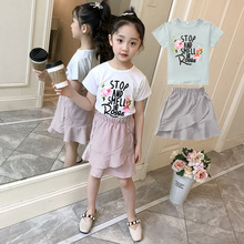 Fashion 2pcs Kids Girls Clothes Set Black Floral Top + Asymmetric Ruffle Pencil Skirt Child Flower Girl Clothing Set 5 6 8 10 12 2024 - buy cheap