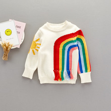 Детский вязаный свитер с радугой для девочек; милый модный топ; милая детская блузка; осенне-зимняя одежда для малышей 2024 - купить недорого