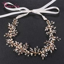 Romantic Gold Wedding Headbands Korean Flower Brides Hairbands Bridal Soft Crystal Tiara Hair Jewelry RE3370 2024 - buy cheap