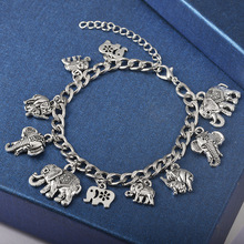 Pulseira de pingente de elefante, pulseira antiga de prata colorida de elefante para homens e mulheres, pulseiras de declaração, corrente de joias com pulseira 2024 - compre barato