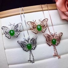 Natural green jasper gem Ring Pendant Natural Gemstone Jewelry Set 925 Silver Fashion Lovely butterfly girl party gift fine Ring 2024 - buy cheap