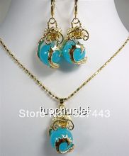 Оптовая продажа, бесплатная доставка> Красивый комплект из ожерелья и сережек с синим камнем дракона 2024 - купить недорого