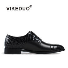 Vikeduo 2019 Handmade Crocodile shoe Men Genuine Leather Shoe Dress Wedding Party Classic Black Original Design Mens Monk Shoes 2024 - buy cheap