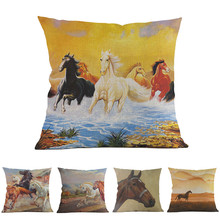 Hand Color Painting Horse Pillows For Home Decorative Cotton Linen Cushion Cover Digital Print Chair Pad Cover Sofa Pillow Cases 2024 - buy cheap