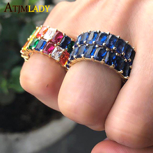 Rainbow Baguette Ring Cut Multi coloured Cubic Zirconia Gold filled Vermeil Ring for women CZ Rainbow Eternity Band ring jewelry 2024 - buy cheap