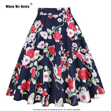 When We Retro Floral Print Summer Skirt Fashion Women Navy Blue A Line High Waist Retro Swing Vintage Skirt Plus Size VD0020 2024 - buy cheap
