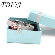 Tdiyj caixa de presente vermelho com coração, pingente coleção diy pulseira de malha de aço inoxidável para mulheres joias 1 conjunto 2024 - compre barato