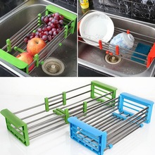 Adjustable  Stainless Steel Telescopic Kitchen Over Sink Dish Drying Rack Insert Storage Organizer Fruit Vegetable Tray Drainer 2024 - buy cheap