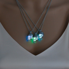 Vintage Glow in the Dark Jewelry with Silver Color Helmet Shaped Luminous Stone Locket Pendant Choker Necklace for Men Women 2024 - buy cheap