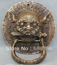 free shipping  Chinese Fengshui Door Copper Bronze Lion Foo Dog Mask Head Sword Statue knocker 2024 - buy cheap