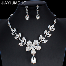 jiayijiaduo Silver Color Jewelry Set for Women's Wedding Gown Jewelry Accessories Crystal Necklace Earrings dropshipping NE+EA 2024 - buy cheap