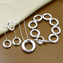 Doteffil colar de prata esterlina 925, redondo, círculo o, pulseira, brinco, conjunto de anel para mulher, joias de moda para casamento e noivado 2024 - compre barato