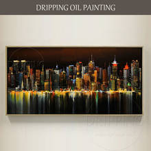 Skilled Artist Hand-painted High Quality Abstract Urban Skyscraper Oil Painting on Canvas Abstract New York Night Oil Painting 2024 - buy cheap