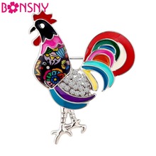 Bonsny Enamel Alloy Rhinestone Floral Chicken Rooster Brooches Farm Animal Jewelry Pin For Women Girls Scarf Clothes Decoration 2024 - buy cheap