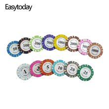 Easytoday 25PCS/Set Clay Poker Chips Set 14 Colors Face Value Coins Baccarat Texas Hold'em Poker Entertainment Poker Chips 2024 - buy cheap