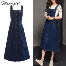 Denim Skirt Long Women Strapped Jeans Skirts Womens Plus Size Summer Women's Skirts Long Jeans Skirt With Straps Female 2024 - buy cheap