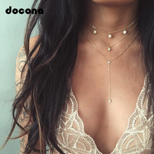 Docona Bohemian Gold Color Crystal Star Layered Necklaces for Women Chain Charms Pendant Necklace Party Jewelry Collar 3860 2024 - buy cheap