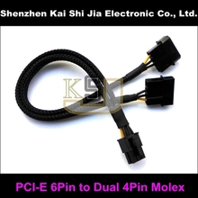 Brand New Black Sleeved PCI-E 6Pin to Dual Molex 4Pin IDE Graphic Card Power Adapter Cable 2024 - buy cheap