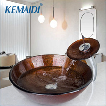 KEMAIDI-lavabo de baño de vidrio templado pintado a mano, conjunto de baño de cascada, mezcladores, grifos, desagüe Pop-up 2024 - compra barato