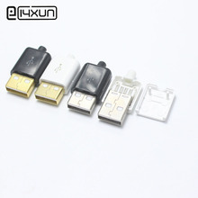 Juego de 4 conectores USB 2,0 tipo USB-A, adaptador de montaje macho, enchufe de soldadura negro, carcasa de plástico 4 en 1 2024 - compra barato