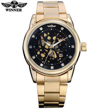 WINNER-relojes mecánicos de lujo para hombre, pulsera masculina de acero, con caja dorada, de marca informal, con esqueleto automático 2024 - compra barato