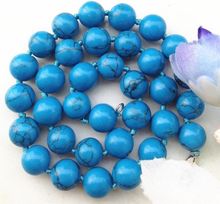 Colar de pedra de peru azul 10mm, colar elegante com corrente e contas para design de joias 2024 - compre barato