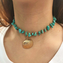 Bohe-collar de concha Natural para mujer, colgante azul, joyería Vintage barroca, collar de moda, Gargantilla, novedad de 2020 2024 - compra barato