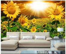 Papel tapiz con foto personalizada para sala de estar, murales 3d, paisaje de girasol 3 d, ajuste de tv, decoración del hogar 2024 - compra barato