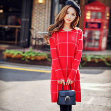 Оригинал 2016 Бренд Vestidos осень-зима с длинным рукавом Тонкий элегантный модные красные Свитер в клетку платье Для женщин 2024 - купить недорого