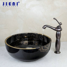 JIENI Black Tall Basin Tap Black Bathroom Sink Washbasin Ceramic Lavatory Bath Sink Combine Set Mixer Faucet Golden 2024 - buy cheap