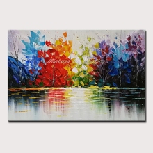 Mintura Handpainted Oil Paintings On Canva Lake View and Woods Abstract Painting Wall Picture for Living Room Wall Art No Framed 2024 - buy cheap