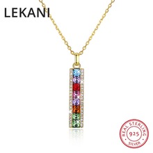 LEKANI Fashion Long Bar Pendant Necklaces Gold Plated Real 925 Silver Collares For Women Party Gifts Crystals From Swarovski 2024 - buy cheap