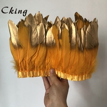 Gold yellow with Gold paint tips Goose feather trims 10 yards/lot 15-20cm 6-8" width geese feather ribbons Duck feather fringes 2024 - compre barato